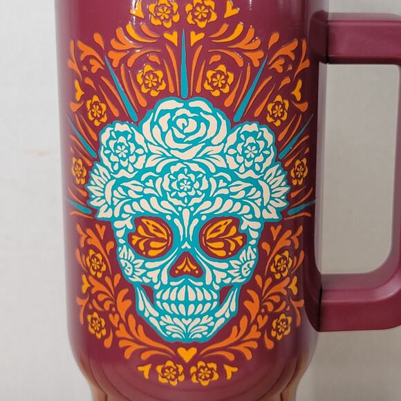 Day of the Dead (Dia De Los Muertos) Sugar Skull Tumbler 40 oz. w/ Lid & Straw - Picture 2 of 9